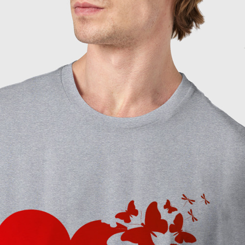 Мужская футболка хлопок Сердце и бабочки , цвет меланж - фото 6