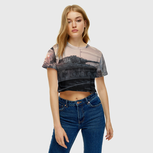 Женская футболка Crop-top 3D Танки, цвет 3D печать - фото 3