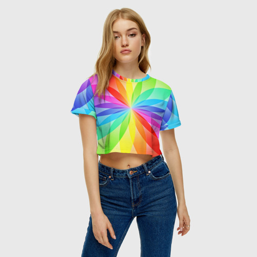 Женская футболка Crop-top 3D Радуга, цвет 3D печать - фото 4