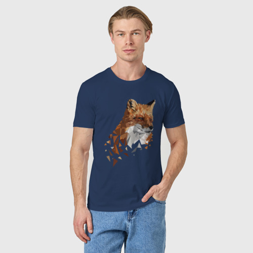 Мужская футболка хлопок Низкополигональный лис, цвет темно-синий - фото 3