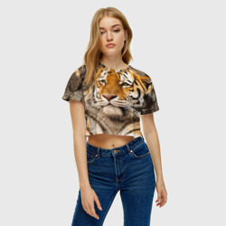 Женская футболка Crop-top 3D Тигр - фото 2