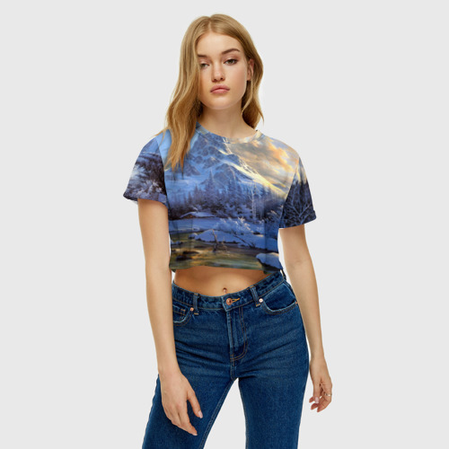 Женская футболка Crop-top 3D Горы, цвет 3D печать - фото 4