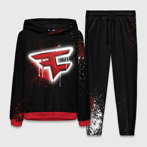 Женский костюм с толстовкой 3D Cs:go - FaZe clan Black collection, цвет красный