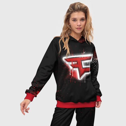 Женский костюм с толстовкой 3D Cs:go - FaZe clan Black collection, цвет красный - фото 3