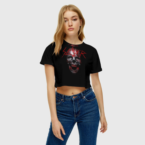 Женская футболка Crop-top 3D Skull, цвет 3D печать - фото 3