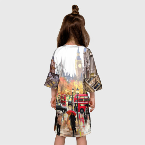 Детское платье 3D с принтом Улицы Лондона, вид сзади #2