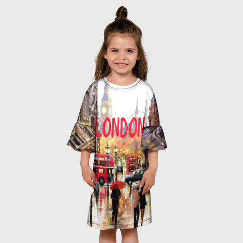 Детское платье 3D с принтом Улицы Лондона, вид сбоку #3
