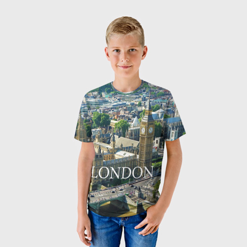 Детская футболка 3D с принтом Улицы Лондона, фото на моделе #1