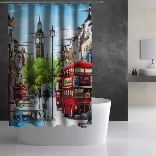 Штора 3D для ванной Улицы Лондона -Big Ben - фото 2