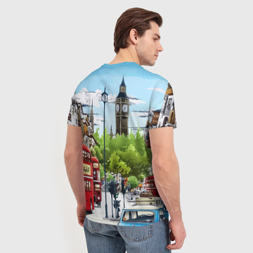 Мужская футболка 3D с принтом Улицы Лондона -Big Ben, вид сзади #2
