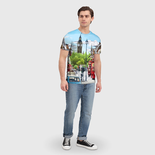 Мужская футболка 3D с принтом Улицы Лондона -Big Ben, вид сбоку #3