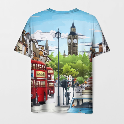 Мужская футболка 3D с принтом Улицы Лондона -Big Ben, вид сзади #1