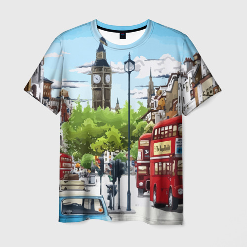Мужская футболка 3D с принтом Улицы Лондона -Big Ben, вид спереди #2