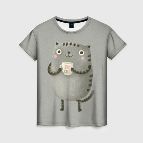 Женская футболка 3D Cat Love Kill, цвет 3D печать