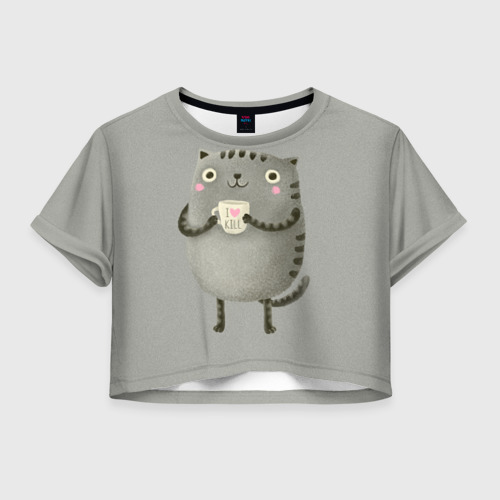 Женская футболка Crop-top 3D Cat Love Kill, цвет 3D печать