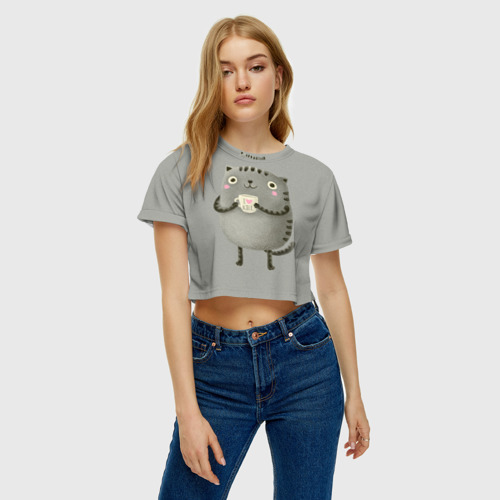 Женская футболка Crop-top 3D Cat Love Kill, цвет 3D печать - фото 4