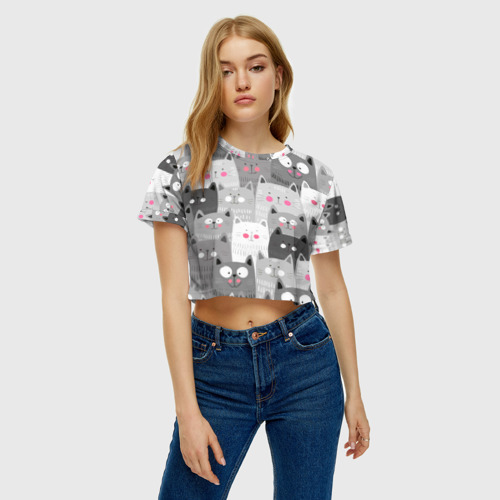 Женская футболка Crop-top 3D Котейки 2, цвет 3D печать - фото 3