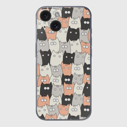 Чехол для iPhone 15 силиконовый с защитой камеры Котики