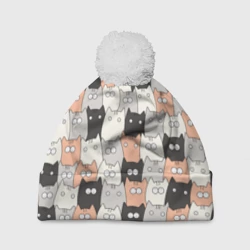 Шапка 3D c помпоном Котики