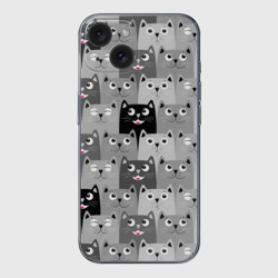 Чехол для iPhone 15 силиконовый с защитой камеры Котейки