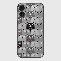 Чехол для iPhone 16 силиконовый с защитой камеры Котейки