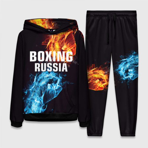 Женский костюм с толстовкой 3D Boxing Russia, цвет черный