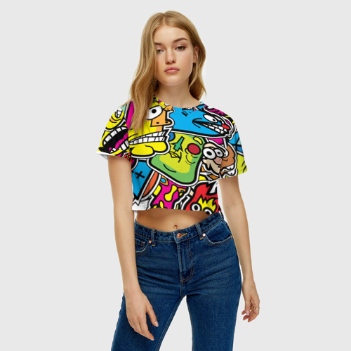 Женская футболка Crop-top 3D Стикербомбинг, цвет 3D печать - фото 4