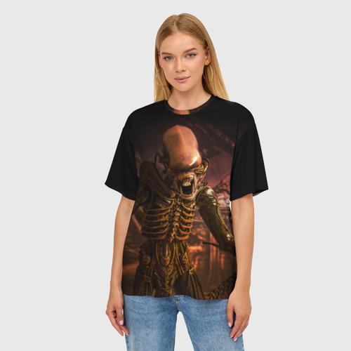 Женская футболка oversize 3D Alien, цвет 3D печать - фото 3