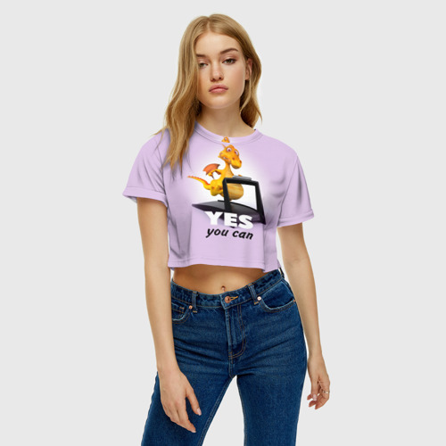 Женская футболка Crop-top 3D Да, ты можешь!, цвет 3D печать - фото 3