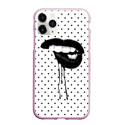 Чехол для iPhone 11 Pro Max матовый Black Lips, цвет розовый