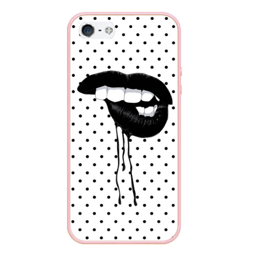 Чехол для iPhone 5/5S матовый Black Lips, цвет светло-розовый