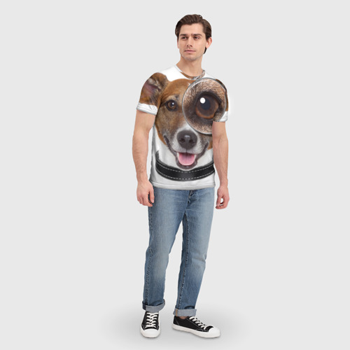 Мужская футболка 3D с принтом Джек рассел с лупой, вид сбоку #3
