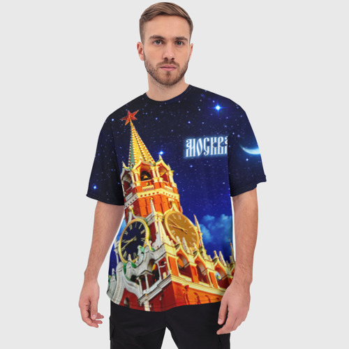 Мужская футболка oversize 3D Москва - Спасская башня, цвет 3D печать - фото 3