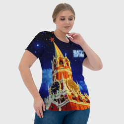 Футболка с принтом Москва - Спасская башня для женщины, вид на модели спереди №4. Цвет основы: белый