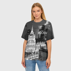 Женская футболка oversize 3D Огни ночной Москвы - фото 2