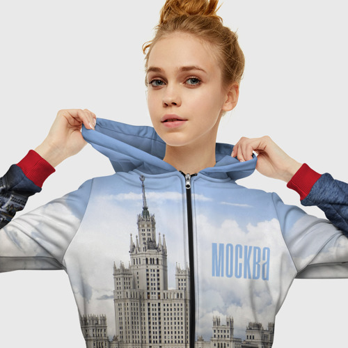 Женская толстовка 3D на молнии Москва, цвет красный - фото 5