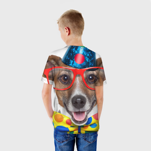 Детская футболка 3D с принтом Джек рассел - клоун, вид сзади #2