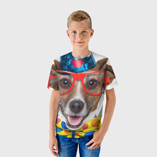 Детская футболка 3D с принтом Джек рассел - клоун, фото на моделе #1