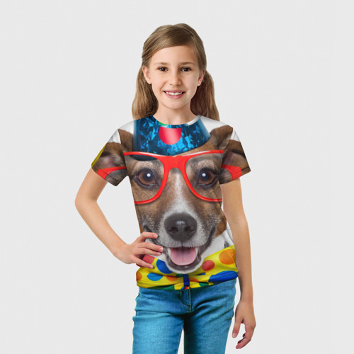 Детская футболка 3D с принтом Джек рассел - клоун, вид сбоку #3