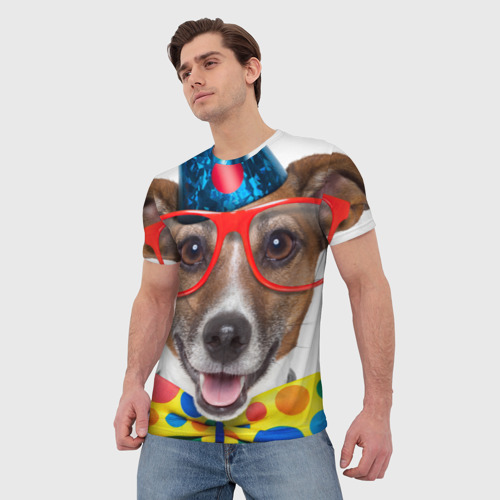 Мужская футболка 3D с принтом Джек рассел - клоун, фото на моделе #1