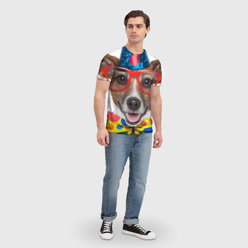 Мужская футболка 3D с принтом Джек рассел - клоун, вид сбоку #3