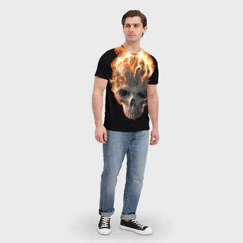 Мужская футболка 3D с принтом Череп в огне, вид сбоку #3