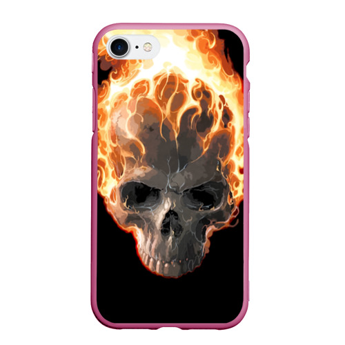 Чехол для iPhone 7/8 матовый с принтом Череп в огне, вид спереди #2