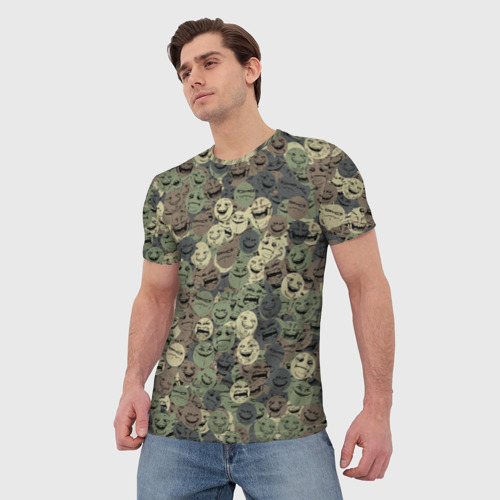 Мужская футболка 3D с принтом Камуфляж со злыми смайлами, фото на моделе #1