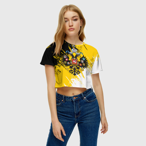 Женская футболка Crop-top 3D Имперский флаг и герб, цвет 3D печать - фото 4