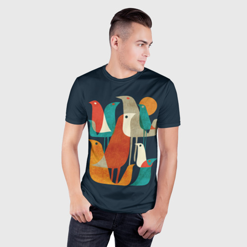Мужская футболка 3D Slim Осенние птицы, цвет 3D печать - фото 3