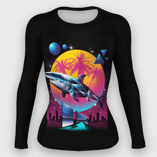 Женский рашгард 3D с принтом Ретро акула, вид спереди #2