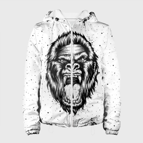 Женская куртка 3D Рык гориллы, цвет белый