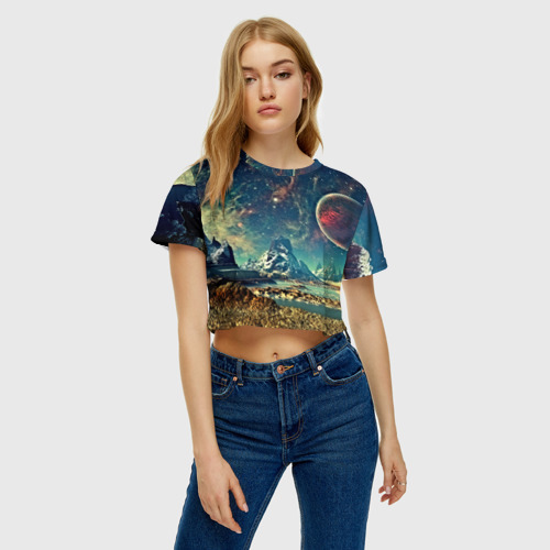 Женская футболка Crop-top 3D Planeta, цвет 3D печать - фото 4