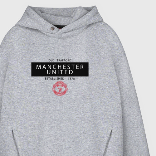 Мужское худи Oversize хлопок Manchester United - Established 1878 чёрный, цвет меланж - фото 4